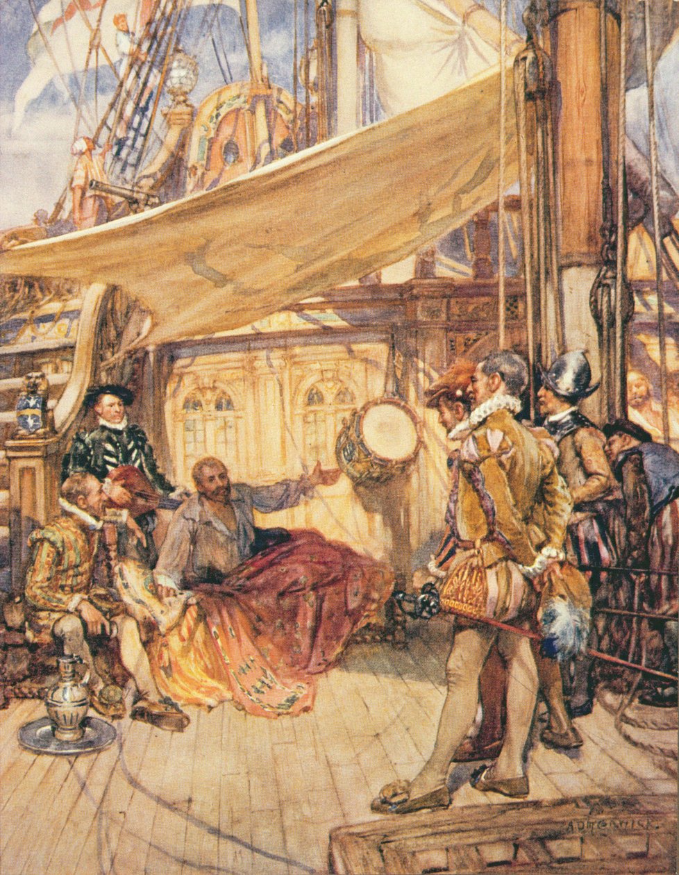 Tambor de Drake, ilustração de &39;Tambor de Drake e outras canções do mar&39; por Henry Newbolt (1862-1938) de Arthur David McCormick
