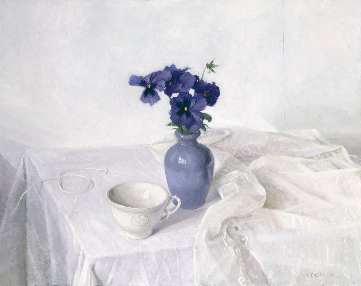 Amores-perfeitos em um vaso azul, natureza morta, 1990 de Arthur Easton