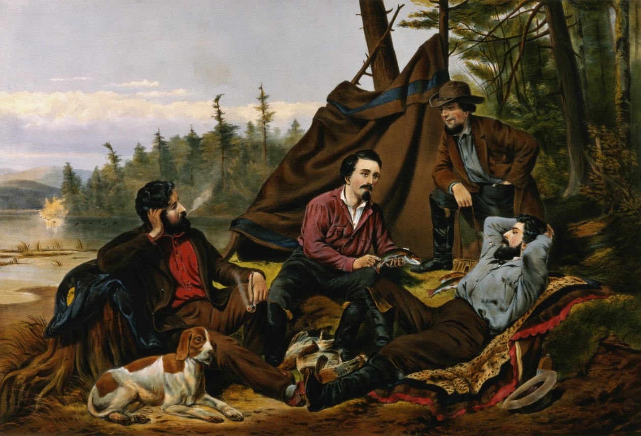 Camping in the Woods, &39;Deitado&39;, gravado por e publicado por Currier e Ives, Nova York, 1863 de Arthur Fitzwilliam Tait
