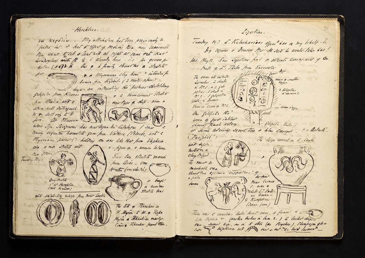 Página do diário de viagem, durante uma visita a Creta, 1896 (tinta no papel) de Arthur John Evans