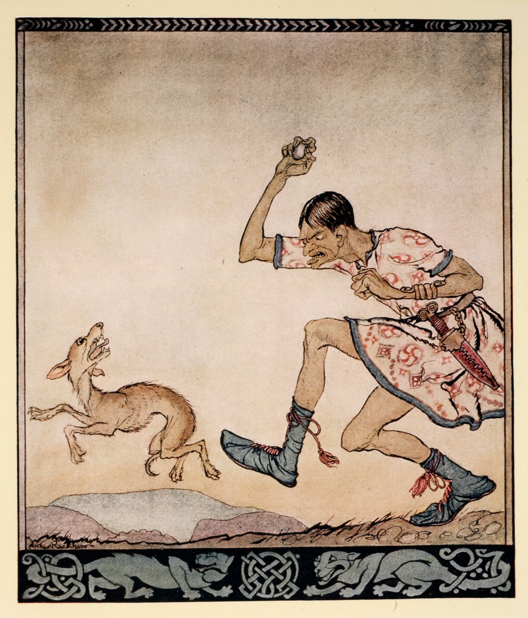 Um homem que não gostava de cachorros, ilustração de "Irish Fairy Tales" de James Stephens, 1920 de Arthur Rackham
