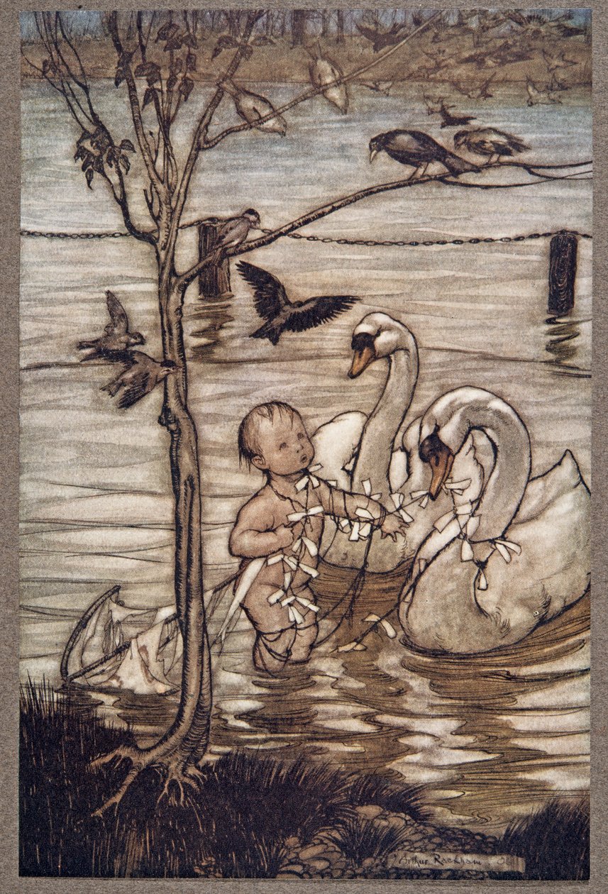 Depois disto os pássaros disseram que não o ajudariam mais em seus empreendimentos loucos ..., de Peter Pan em Jardins de Kensington por JM Barrie (1860 - 1937), bar. 1906 de Arthur Rackham