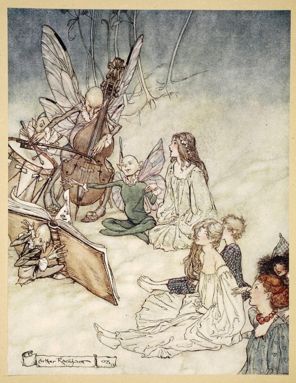 E uma canção de fadas, ilustração de &39;Sonho de uma noite de verão&39;, de William Shakespeare, 1908 de Arthur Rackham