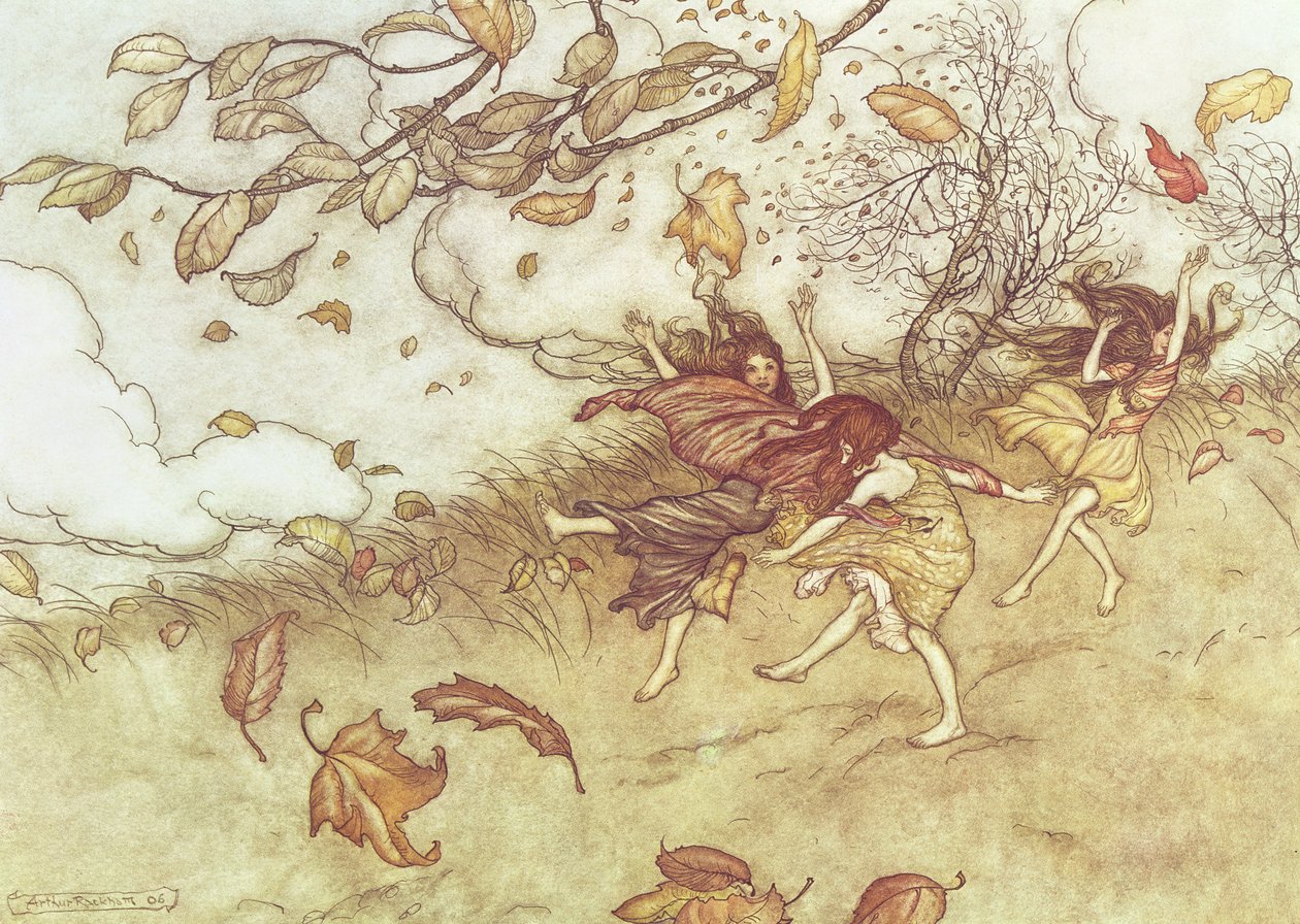 Fadas do outono de &39;Peter Pan em Kensington Gardens&39; por JM Barrie, 1906 de Arthur Rackham