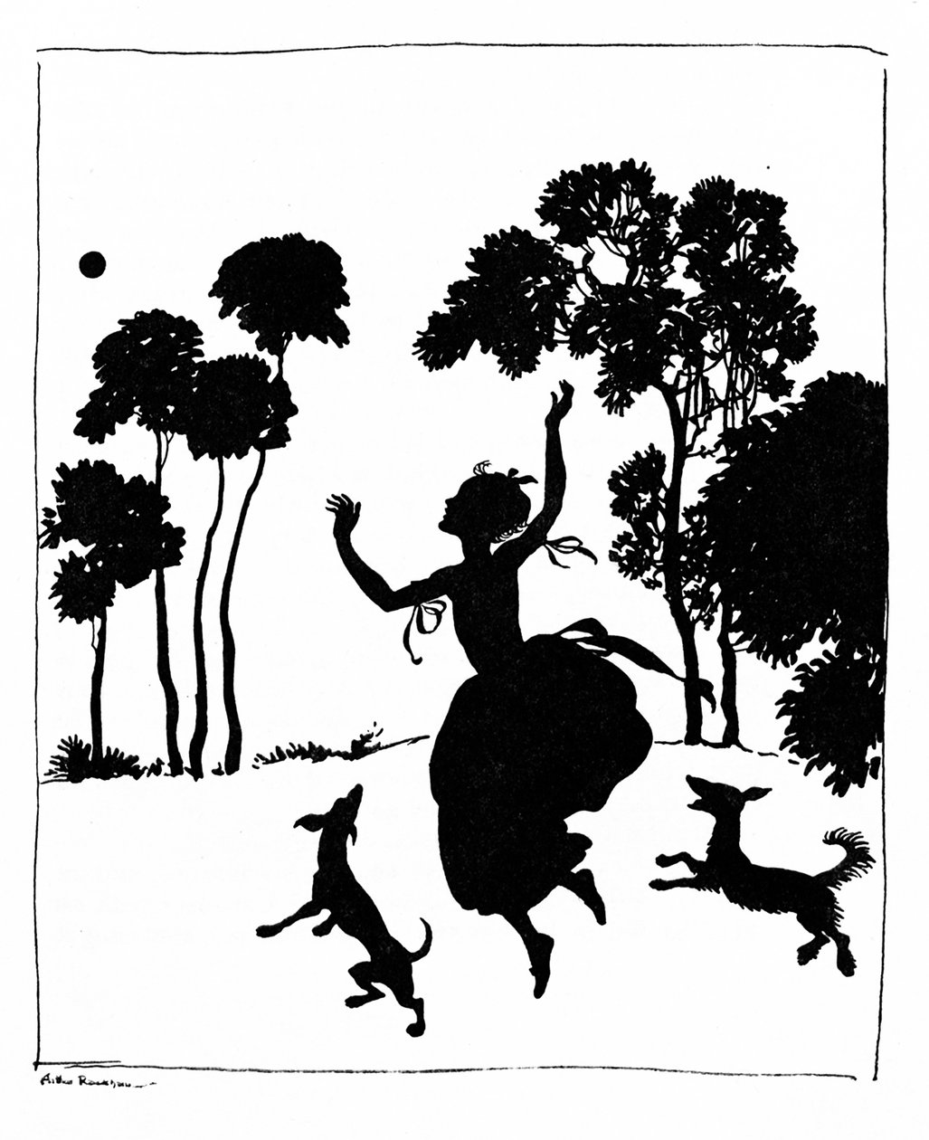Cinderela brincando com seus cachorros, 1919 de Arthur Rackham