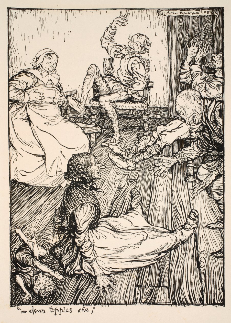 .. A queda derruba ela, ilustração de &39;Sonho de Noites de Verão&39;, de William Shakespeare, 1908 de Arthur Rackham