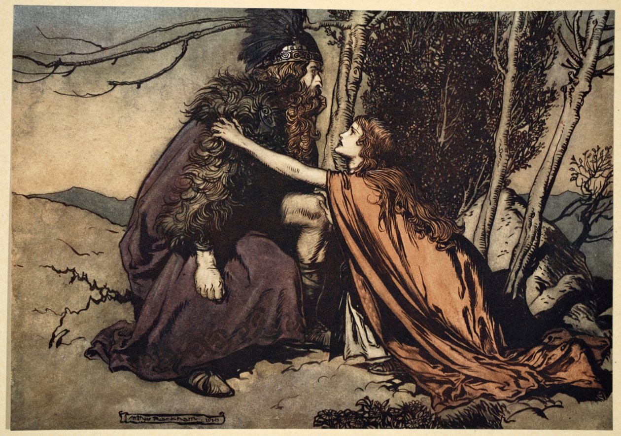&39;Pai! Pai! Me diga o que te aflige Com desânimo tu estás enchendo teu filho! &39;, Ilustração de&39; O Reno e a Valquíria &39;, 1910 de Arthur Rackham