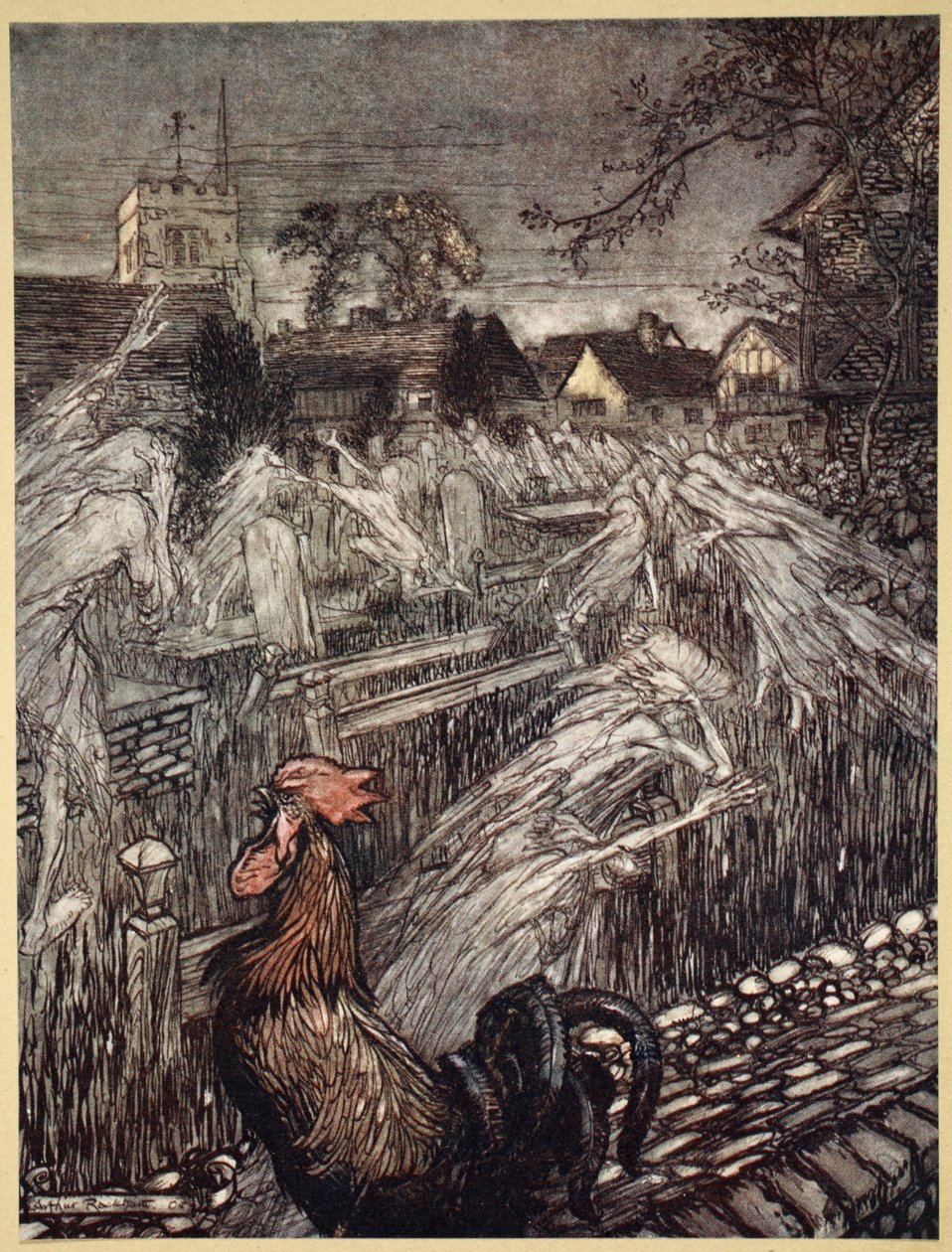 ..Ghosts, vagando aqui e ali, casa de tropas para churchyards, ilustração de &39;Midsummer Nights Dream&39; por William Shakespeare, 1908 de Arthur Rackham