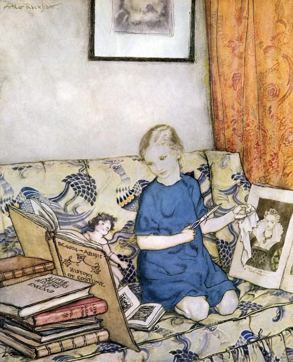 Garota fazendo uma fantasia de Arthur Rackham