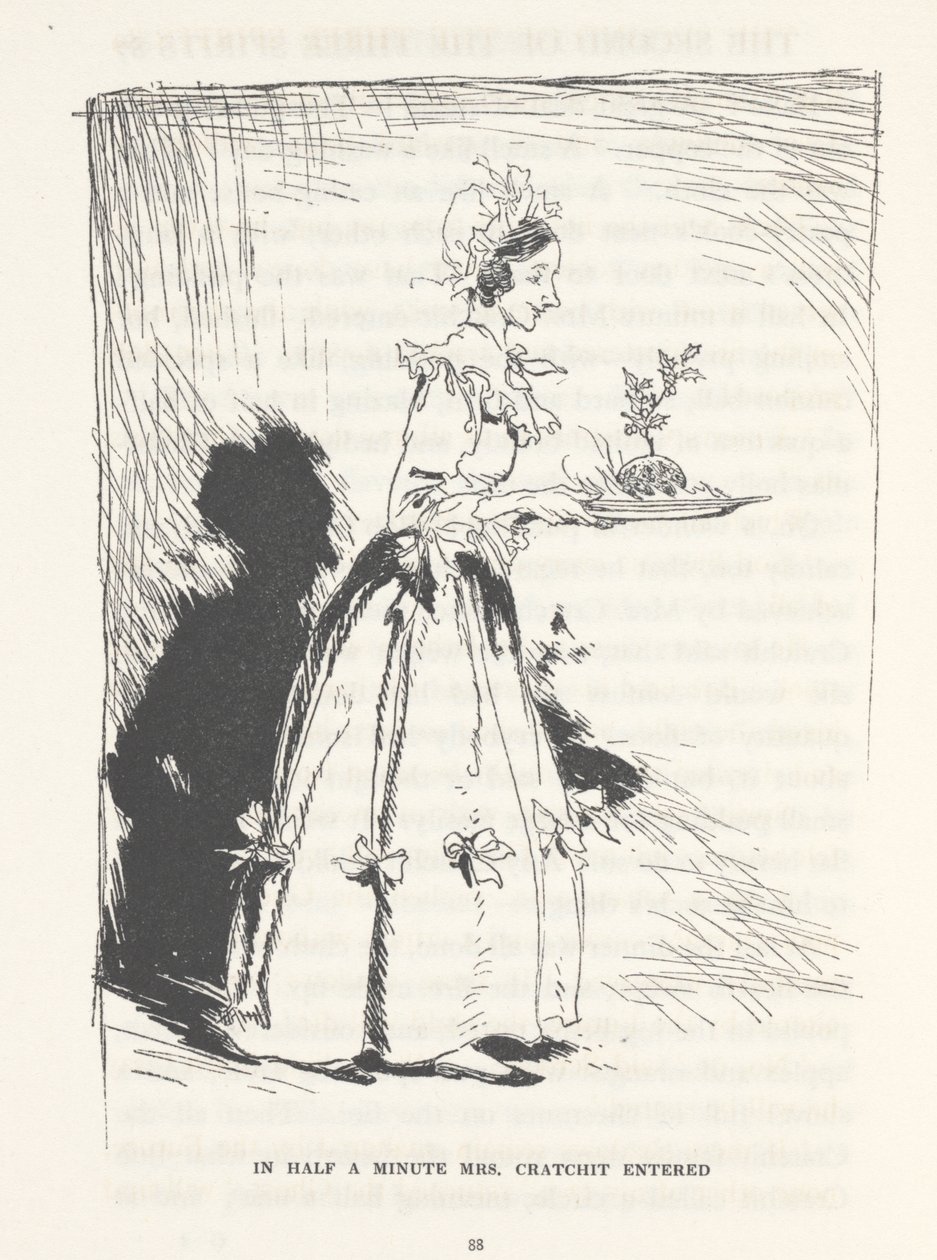 "Em meio minuto a sra. Cratchit entrou", 1915 de Arthur Rackham