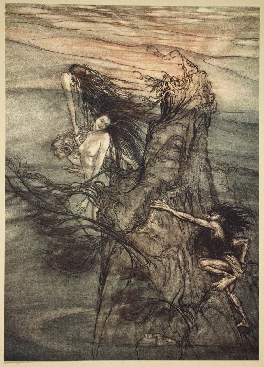 Mock away! Zombar! O Nibelung faz para o seu brinquedo !, ilustração de "O Rhinegold e as Valquírias", 1910 de Arthur Rackham