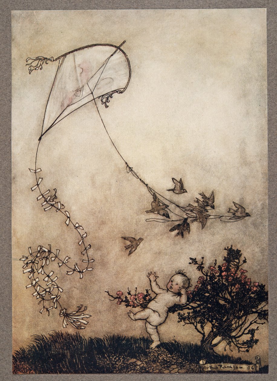 Peter gritou Faça isso de novo! e com grande boa índole eles o fizeram várias vezes, de Peter Pan em Kensington Gardens por JM Barrie (1860 - 1937), pub. 1906 de Arthur Rackham