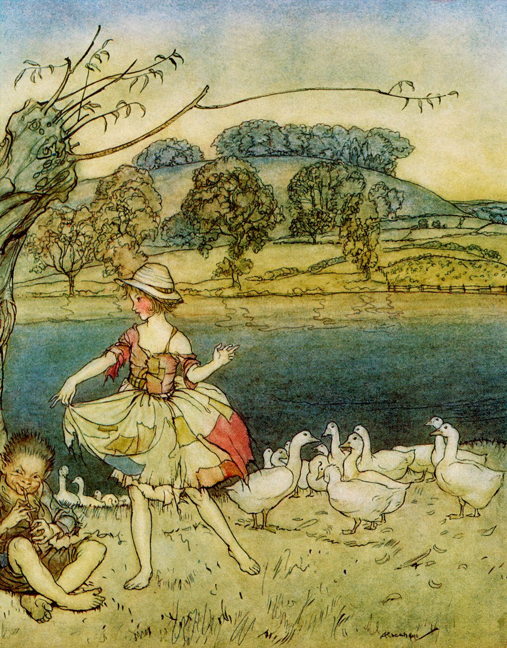 Tattercoats dançando enquanto os cachimbos de ganso, de Inglês Fairy Tales Retold por FA Steel, 1927 de Arthur Rackham