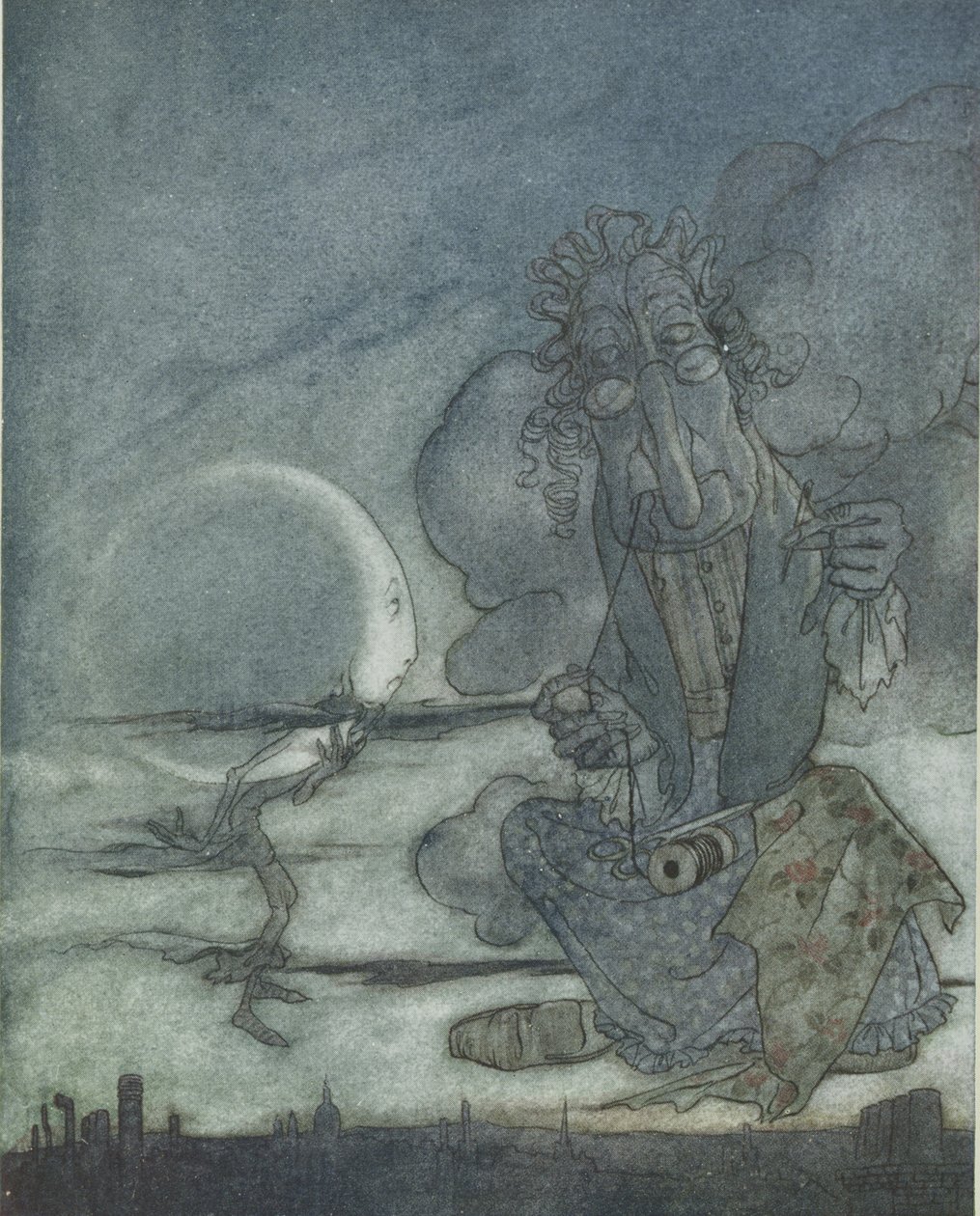 A Lua e sua Mãe, ilustração de &39;Fábulas de Esopo&39;, publicada por Heinemann, 1912 de Arthur Rackham