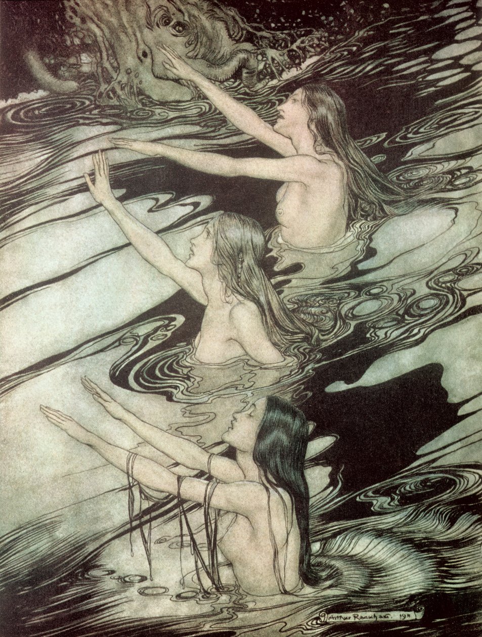 As Donzelas do Reno, de &39;Siegfried e o Crepúsculo dos Deuses&39; de Richard Wagner, 1911 de Arthur Rackham
