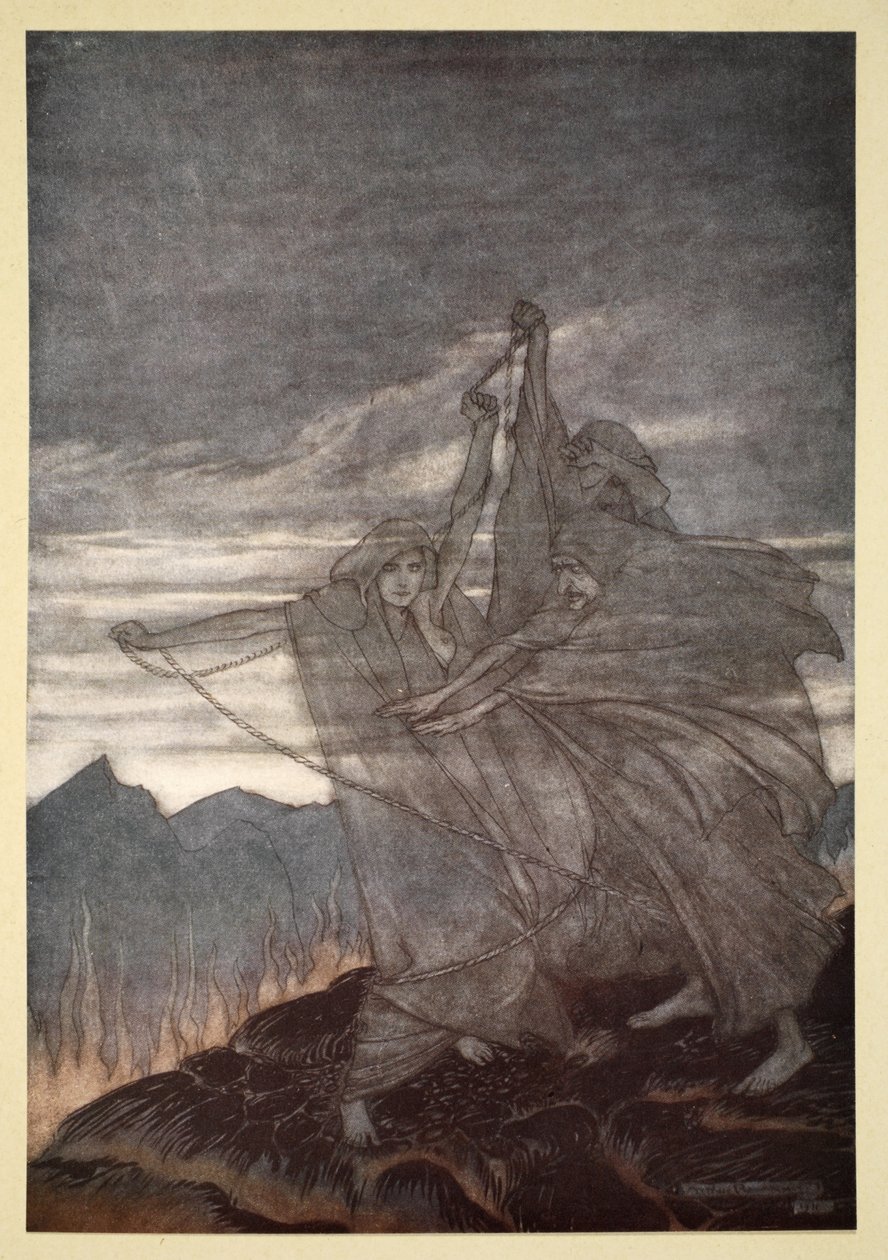 As nornas desaparecem, ilustração de "Siegfried e o Crepúsculo dos Deuses", 1924 de Arthur Rackham