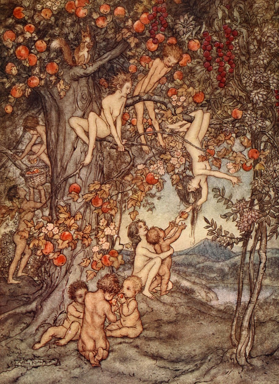 Não havia perigo, nenhum problema de qualquer tipo, ilustração de "Um livro de maravilhas para meninas e meninos", de Nathaniel Hawthorne, 1928 de Arthur Rackham