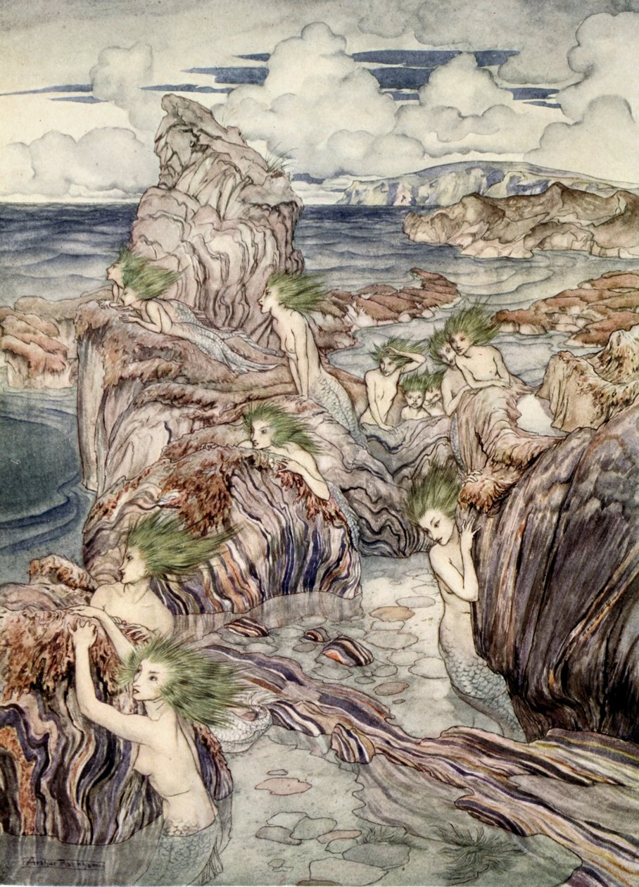 Eles têm cabelo verde-mar, ilustração de &39;Um livro de maravilhas para meninas e meninos&39; por Nathaniel Hawthorne, 1928 de Arthur Rackham