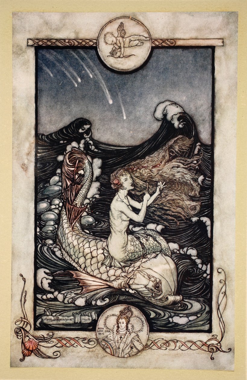 Para ouvir a música das marinas, ilustração de &39;Sonho de uma noite de verão&39;, de William Shakespeare, 1908 de Arthur Rackham