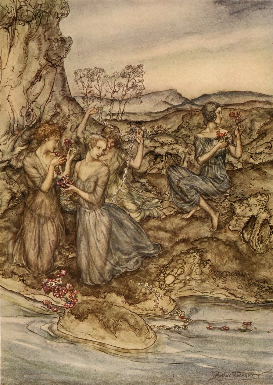 Coroas de flores, ilustração de &39;Um livro de maravilhas para meninas e meninos&39; de Nathaniel Hawthorne, 1928 de Arthur Rackham