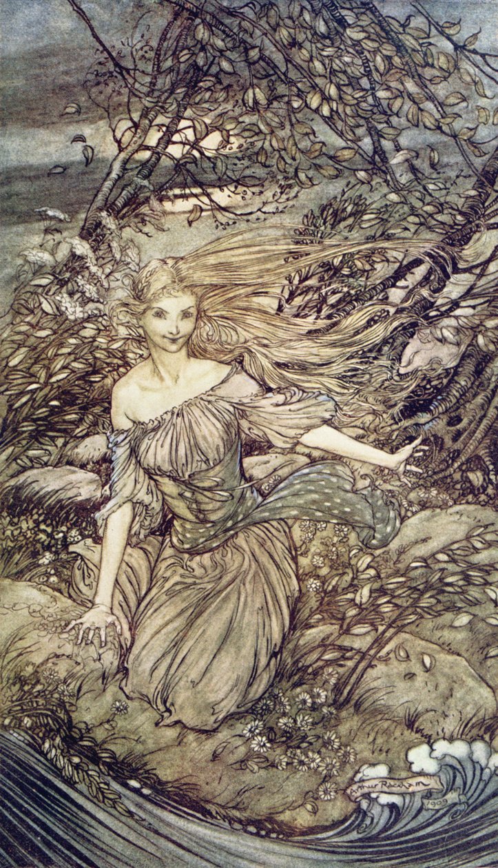 Undine, ilustração do livro do barão Friedrich de la Motte Fouque (1777-1843) 1909 de Arthur Rackham