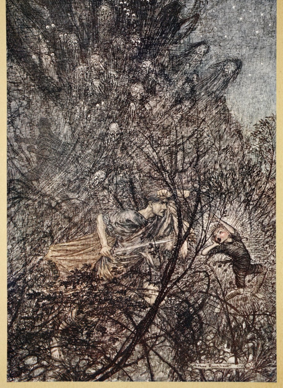 Para cima e para baixo, para cima e para baixo, Goblin, conduza-os para cima e para baixo, ilustração de &39;Sonho de Noites de Verão&39;, de William Shakespeare, 1908 de Arthur Rackham