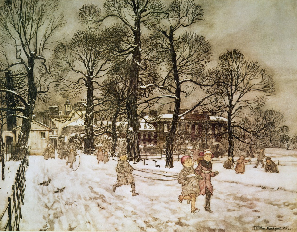 Inverno em Kensington Gardens de &39;Peter Pan em Kensington Gardens&39; por JM Barrie, 1906 de Arthur Rackham