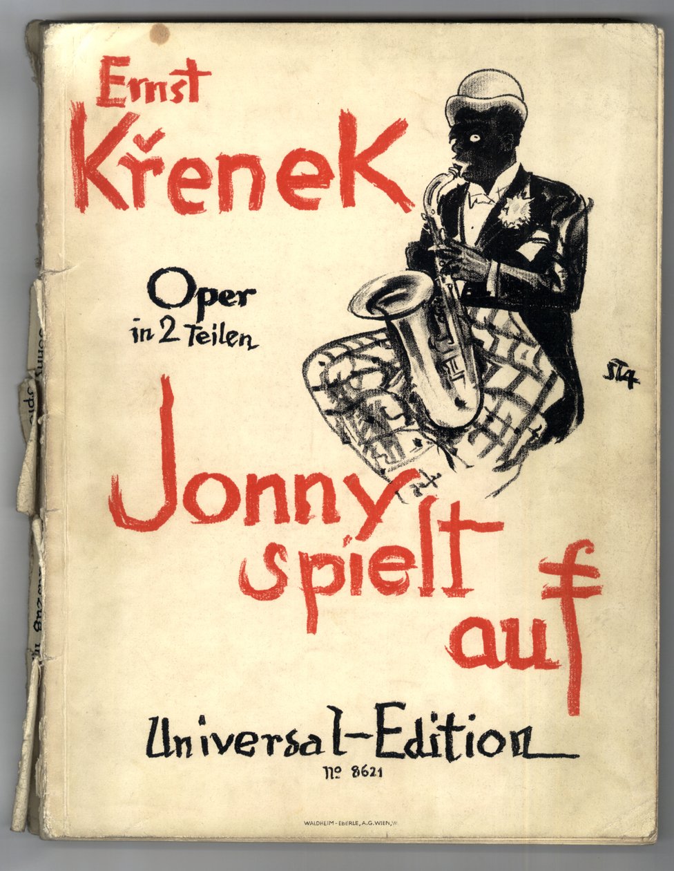 Ernst Krenek, Jonny Strikes Up, capa da partitura para piano (1a ed.) de Arthur Stadler