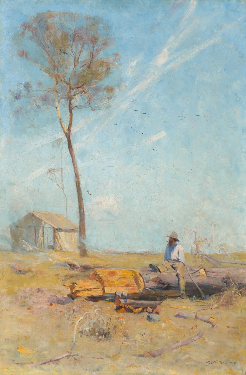 A cabana do seletor (Whelan no log) de Arthur Streeton