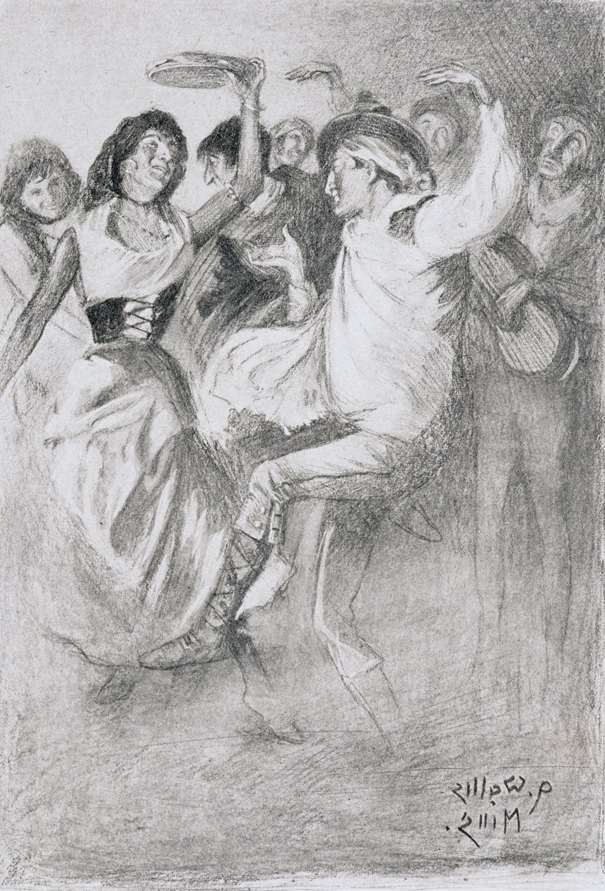Dança do Casamento Cigano, de The Zincali de George Barrow (1803-81), publicado em Londres, 1923 (desenho a lápis sobre papel) de Arthur Wallis Mills