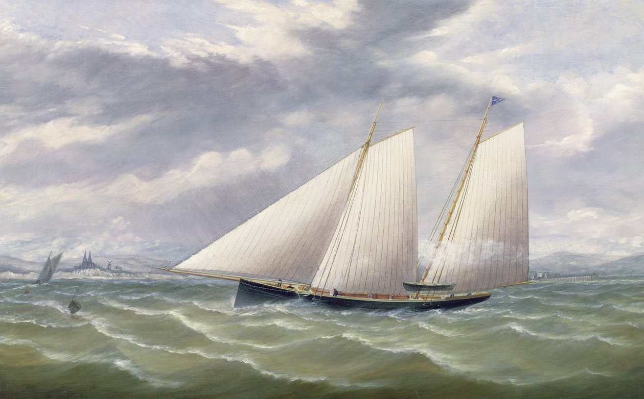 Um, cortador, em, um, forte, vento, voando um, Burgee, de, a, real, thames, iate clube de Arthur Wellington Fowles