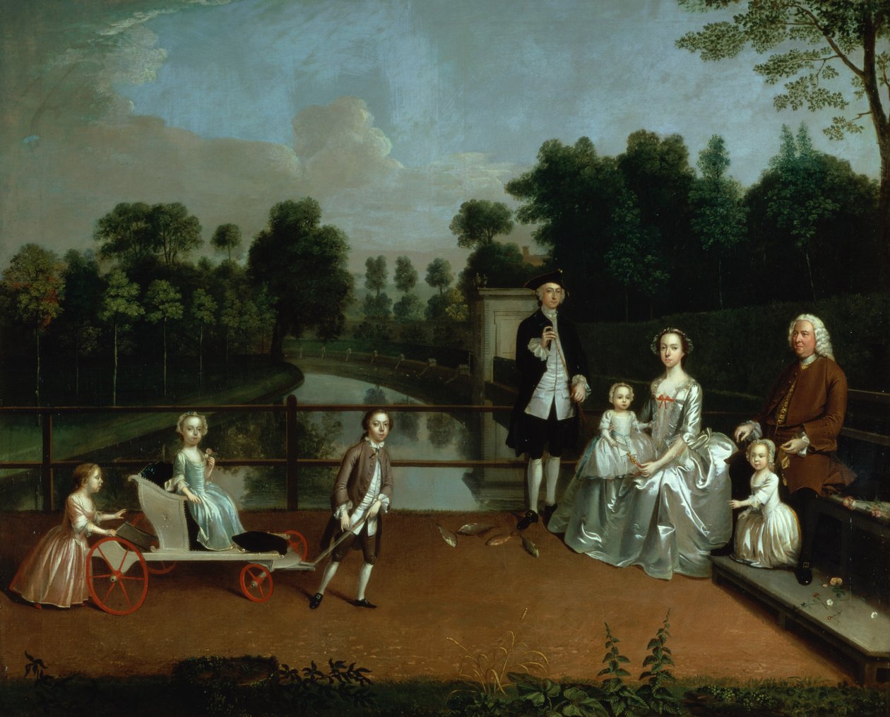 Um grupo familiar em um terraço em um jardim, 1749 de Arthur Devis