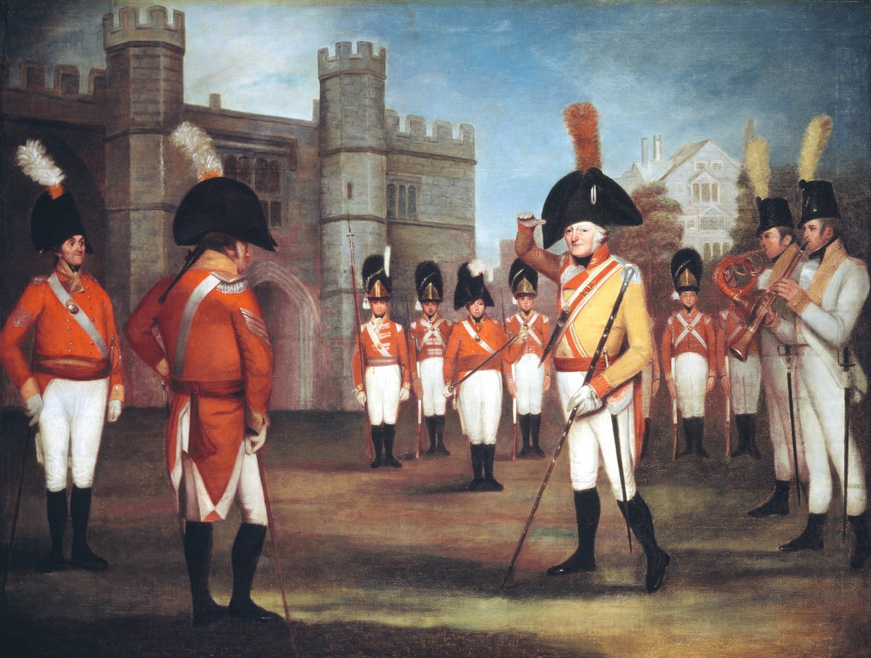 A milícia de Staffordshire em desfile no Castelo de Windsor, c.1804 de Arthur Devis