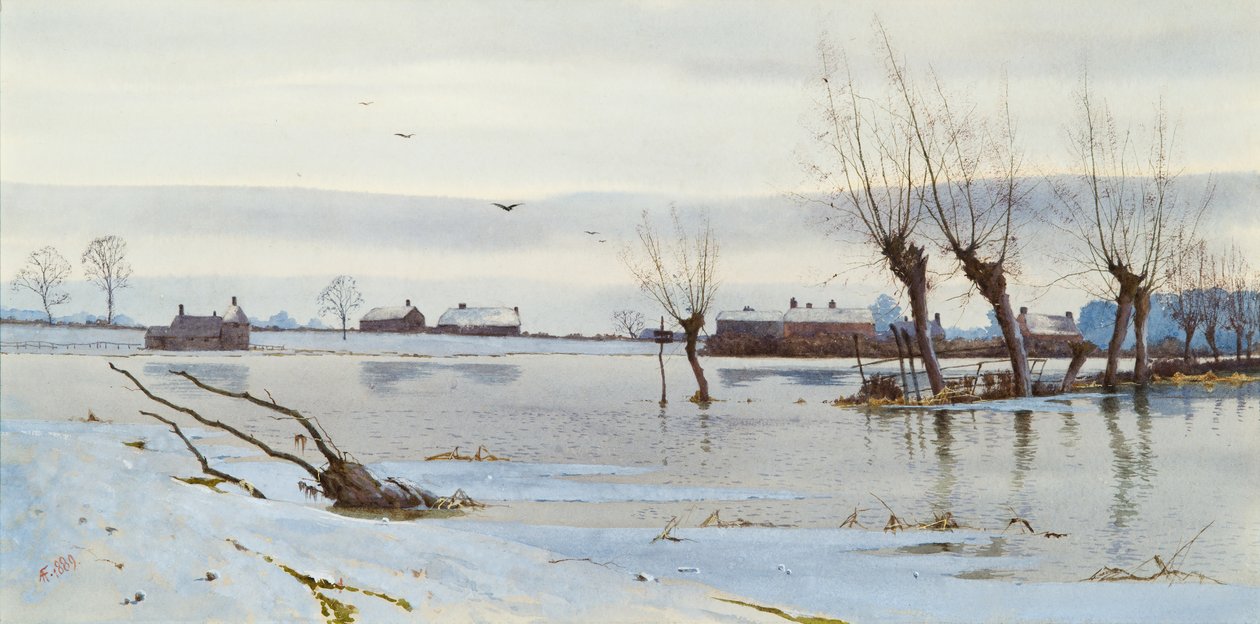 Paisagem de inverno com rio inundado, 1889 (wc) de Arthur Anderson Fraser