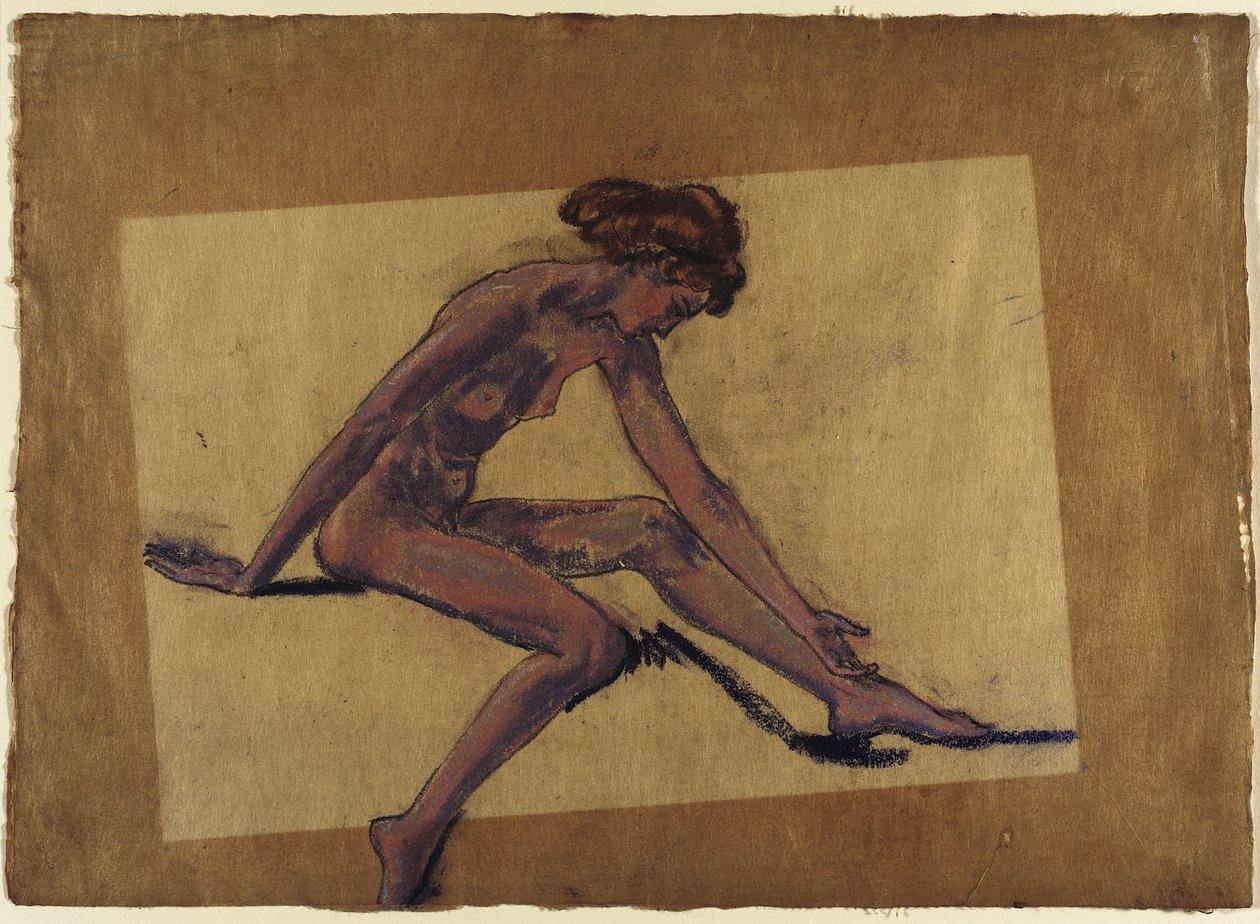 Sitzender weiblicher Akt im Profil, nach vorne gebeugt de Arthur Bowen Davies
