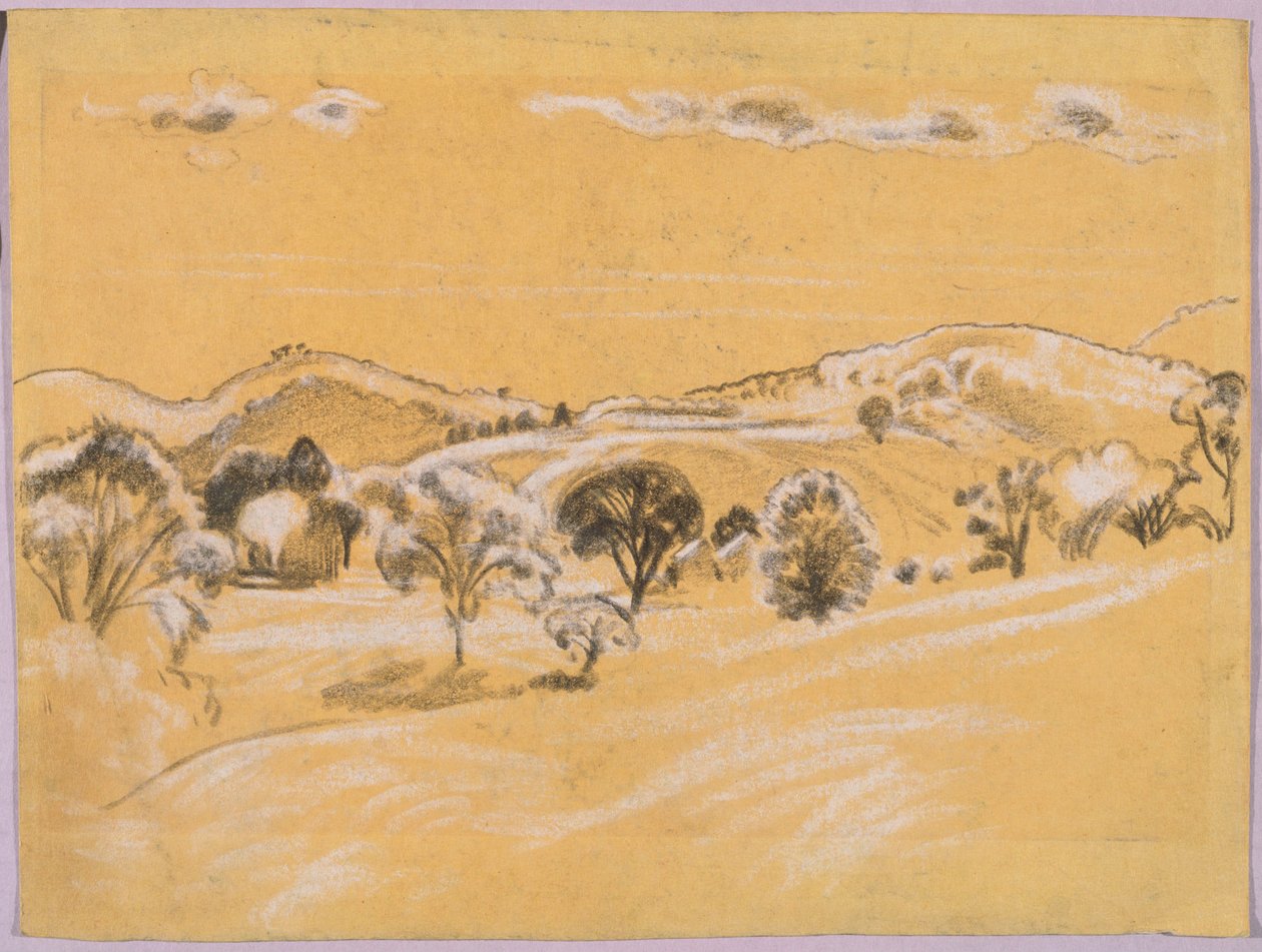 paisagem de giz branco e preto do livro de AB Davies, edição -38, 50 de Arthur Bowen Davies