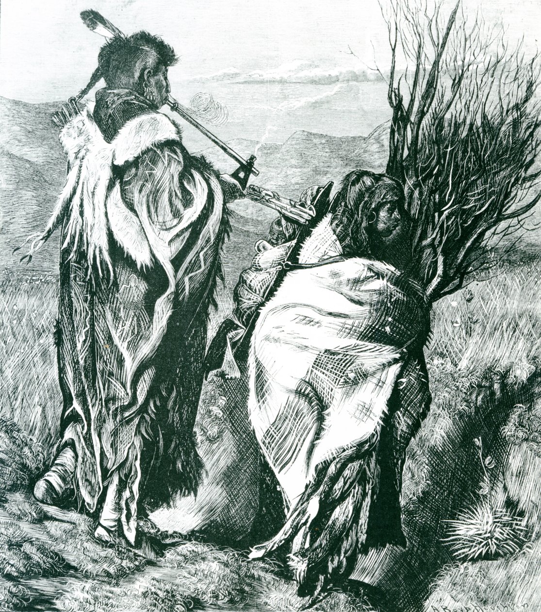 Hiawatha e Minne-Ha-Ha, gravada por Joseph Swain (1820-1909) 1870 (gravura) (foto a p/b) de Arthur Boyd (after) Houghton