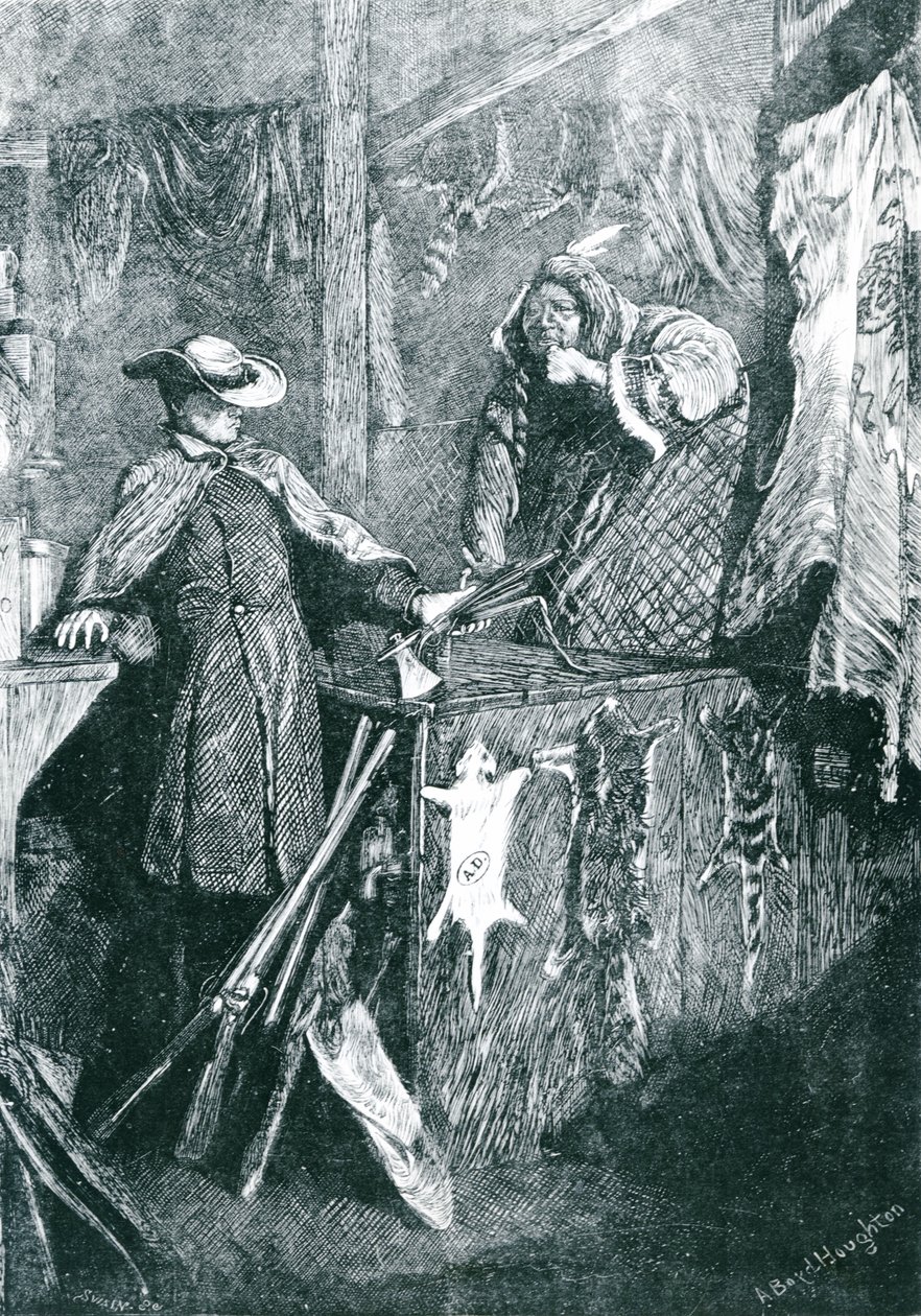 Negociando com os índios nos Estados Ocidentais da América, gravada por Joseph Swain (1820-1909) 1871 de Arthur Boyd Houghton
