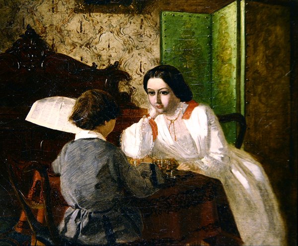 O Irmão e a Irmã do Artista Jogadores de Cartas (óleo sobre tela) de Arthur Boyd Houghton