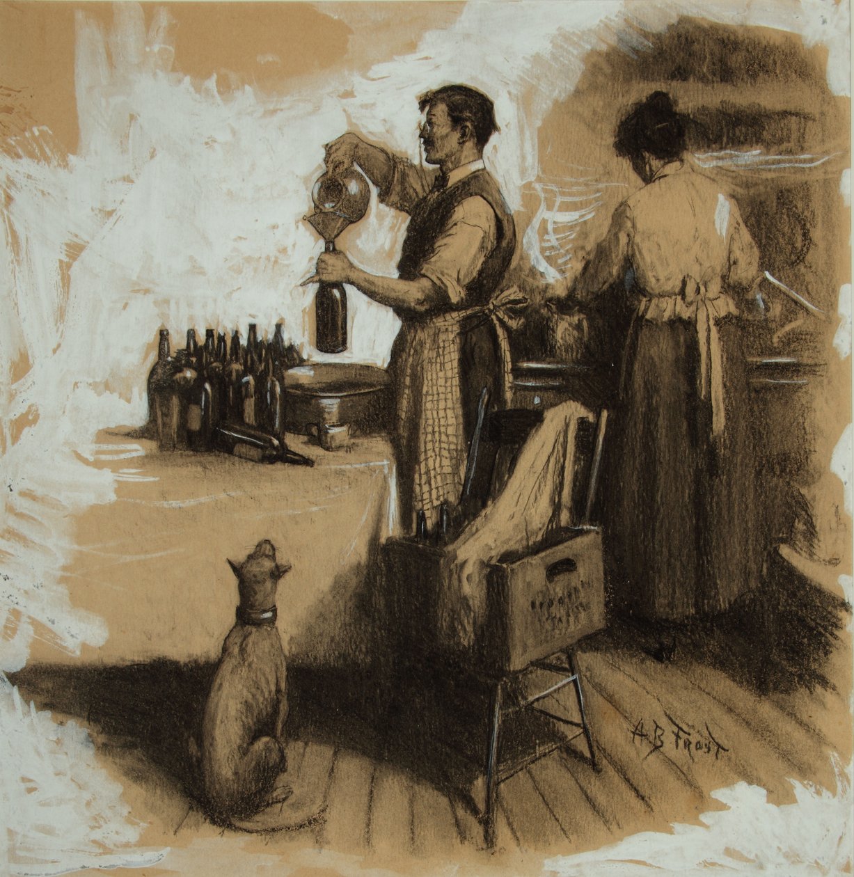 Os contrabandistas (carvão e guache sobre cartão) de Arthur Burdett Frost