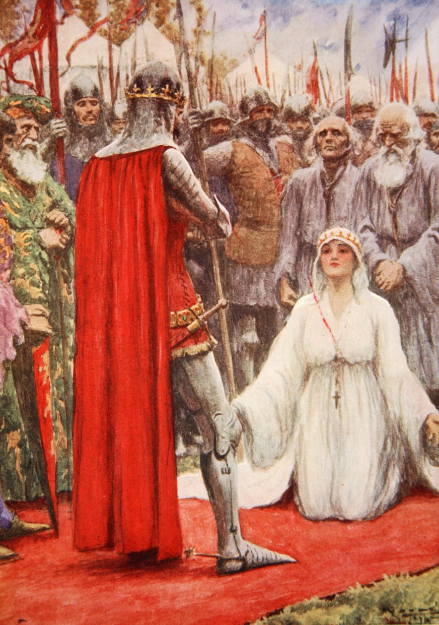 O Rei Eduardo olhou nos olhos da rainha Philippa (cor litho) de Arthur C. (after) Michael