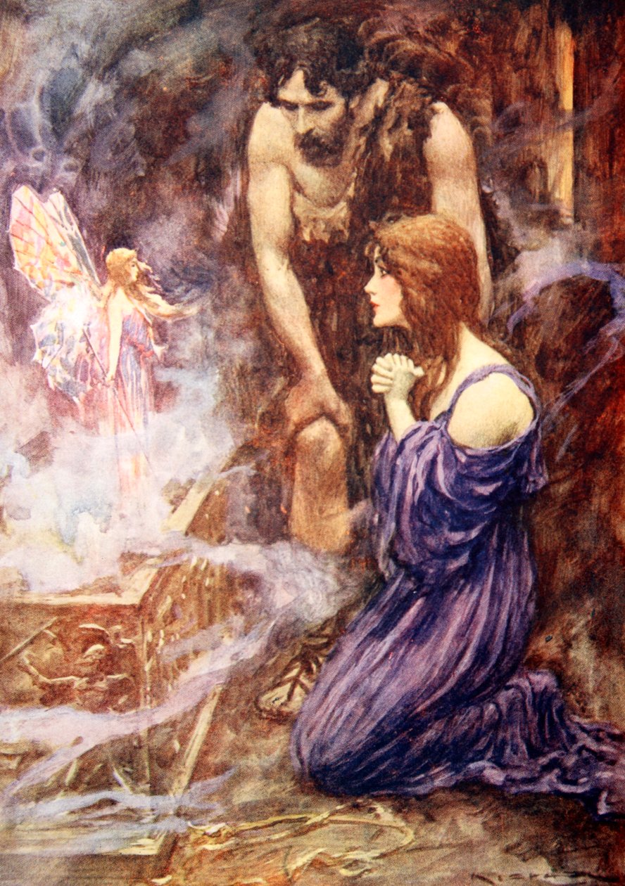 Fora voou uma bela criatura parecida com uma fada com asas cor de arco-íris (cor litho) de Arthur C. (after) Michael