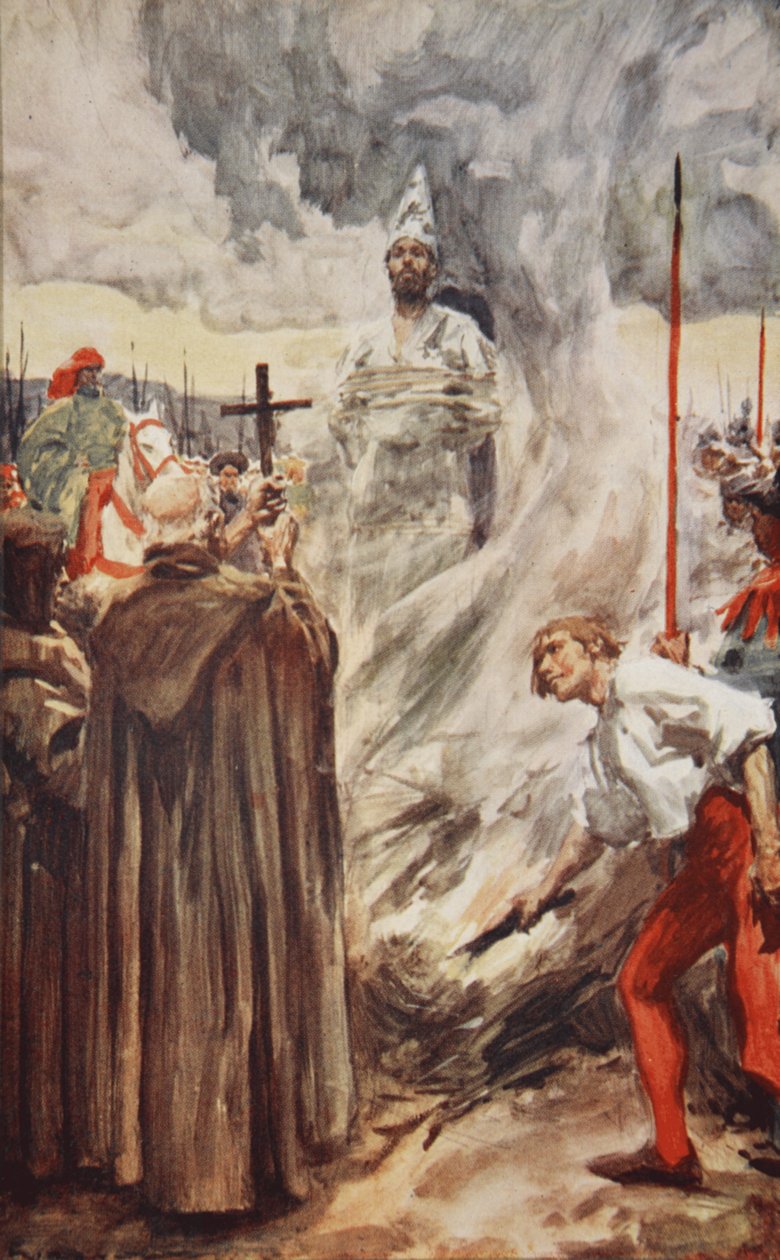 A queima de John Huss a 6 de Julho de 1415, ilustração de 