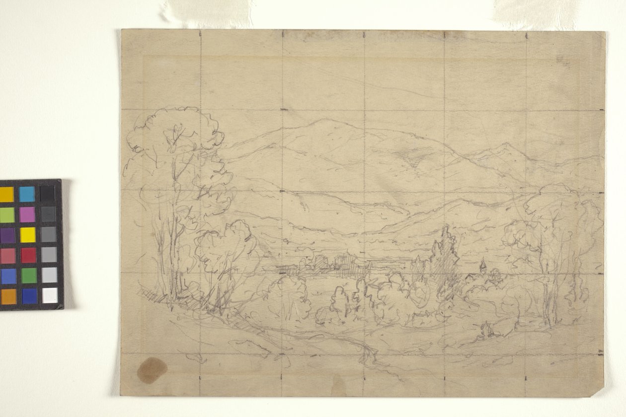 Estudo Para Paisagem Montanhosa (lápis em papel branco ao quadrado para transferência) de Arthur Clifton Goodwin