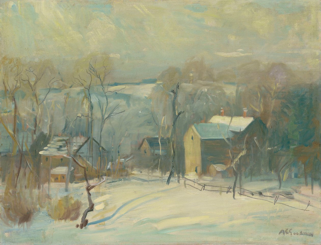 Aldeia na neve (óleo sobre tela) de Arthur Clifton Goodwin