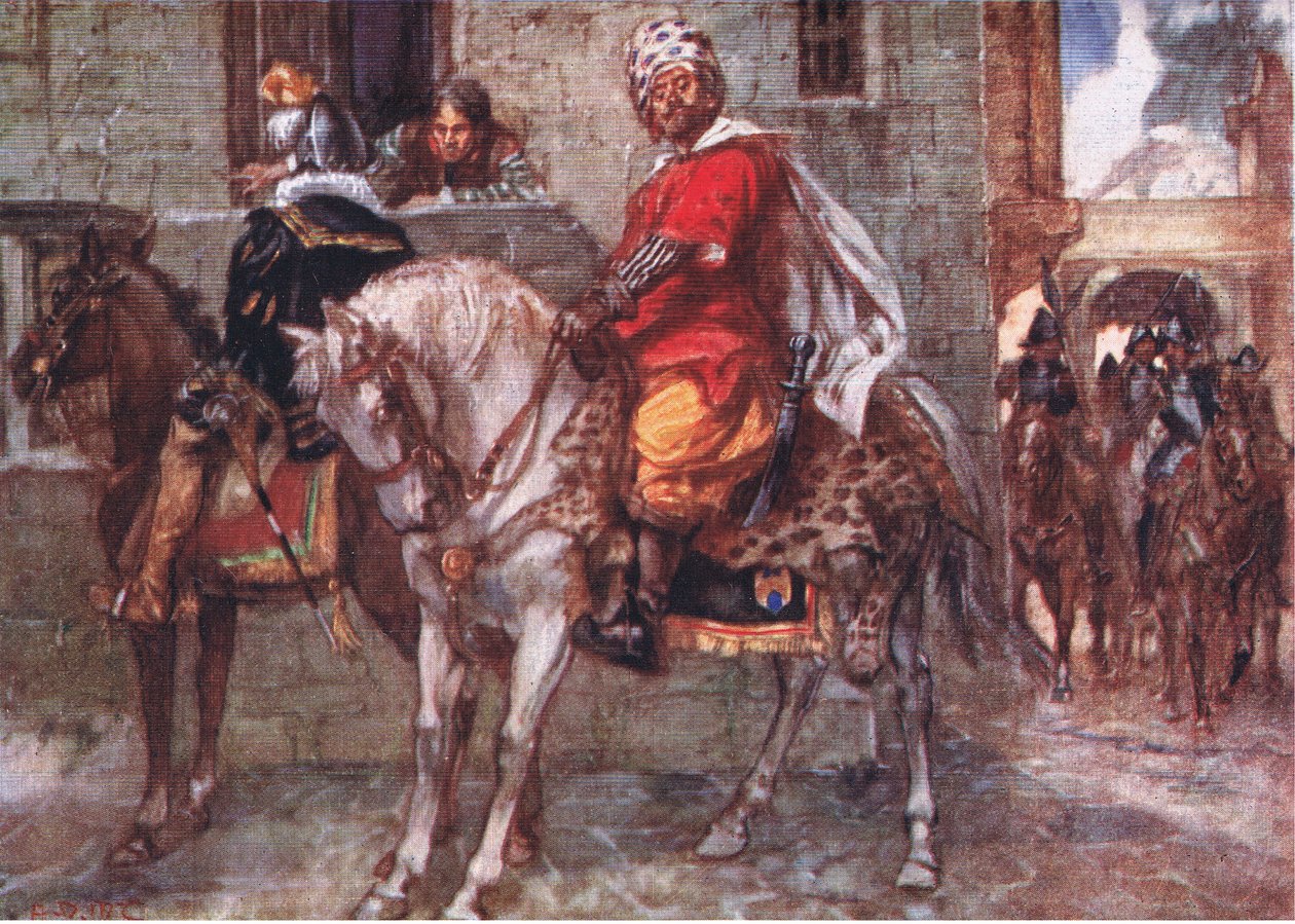 Don John chegou ao Luxemburgo e, despir-se do disfarce, foi revelado, ilustração do Romance of History: Holanda, década de 1920 de Arthur David McCormick