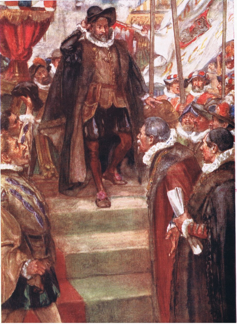 O Príncipe de Orange não conhecia momento maior que este, ilustração do Romance of History: Holanda, década de 1920 de Arthur David McCormick
