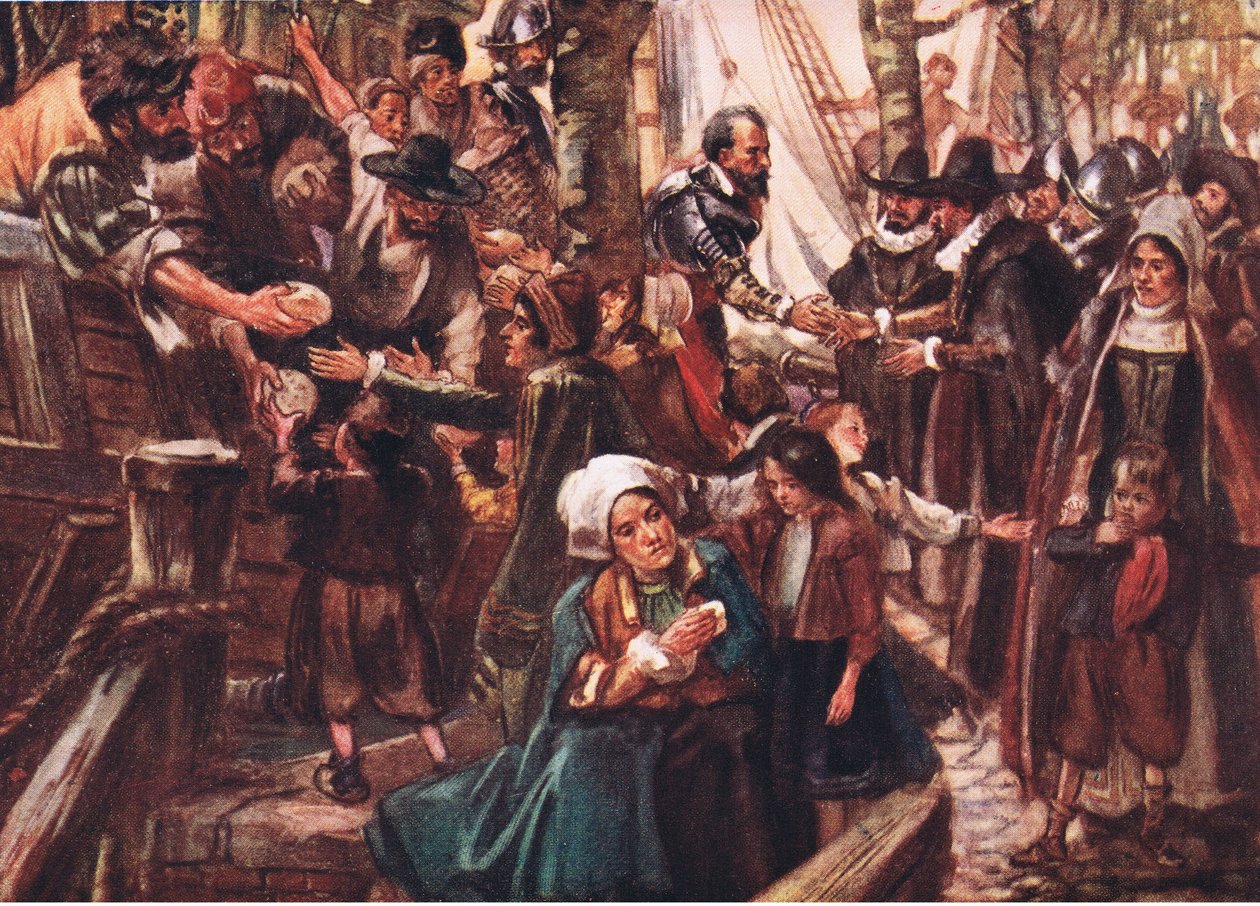 Os cais foram alinhados com o povo faminto, ilustração do Romance da História: Holanda, década de 1920 de Arthur David McCormick