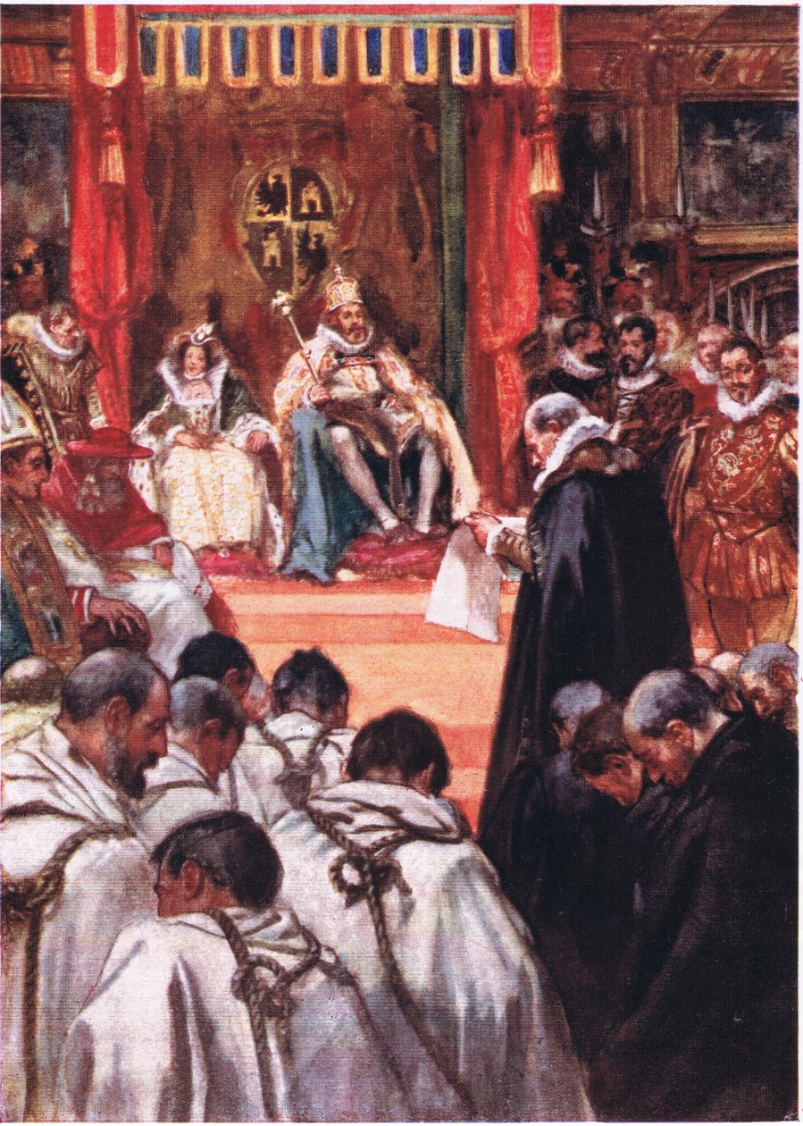 Eles foram implorar humildemente o perdão dos Imperadores, ilustração do Romance of History: Holanda, década de 1920 de Arthur David McCormick