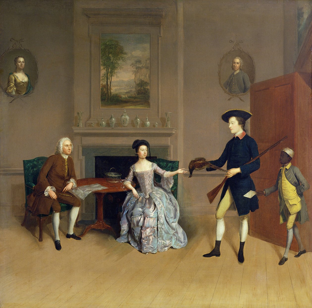 John Orde, com sua esposa Anne, e seu filho mais velho, William, de Morpeth, Northumberland, c.1754-56 de Arthur Devis